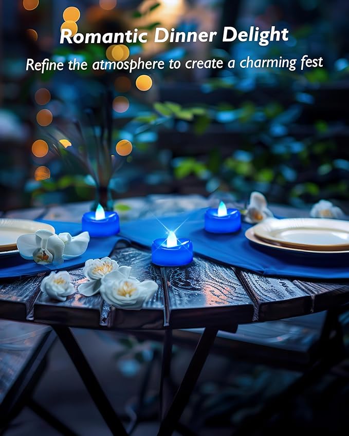 Flameless Candles, 12 Pack Tea Lights Candle Battery Operated, LED Tealight Votives, Realistic Tea Lights for Halloween Christmas Party Decor -D 1.5” x H 1.25” -Blue Light