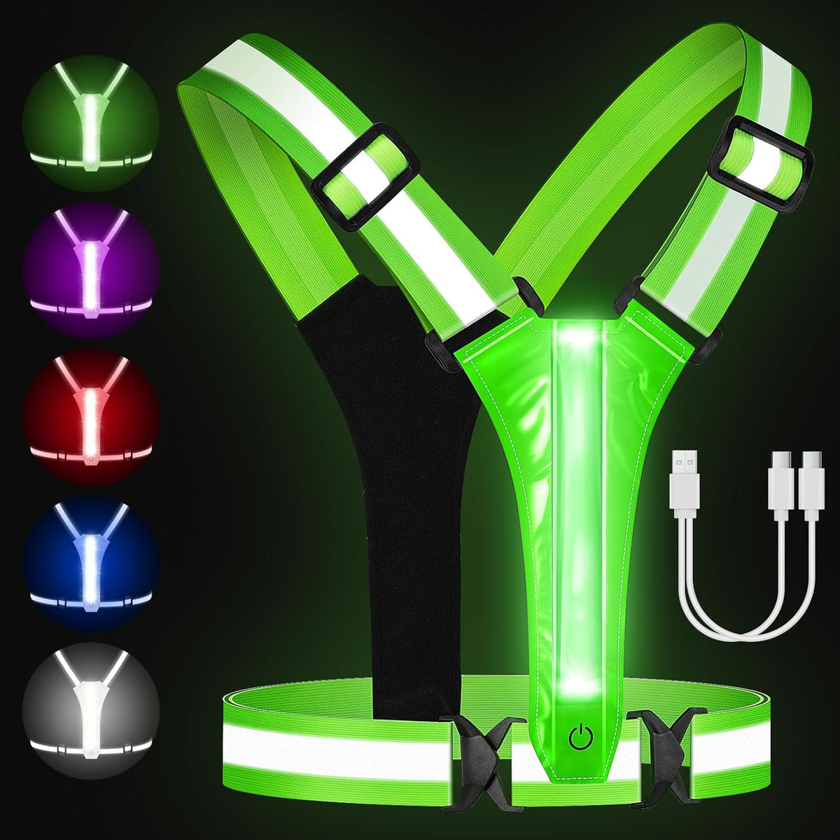 Skiennix LED Reflective Running Vest - Rechargeable Light-Up Safety Gear with 3 Modes & 5 Colors