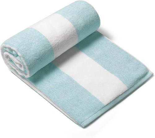 CLOWOOD Plush Oversized Beach Towel - Thick Cotton Aqua Striped 40 x 70 Inch for Pool & Cabana Use