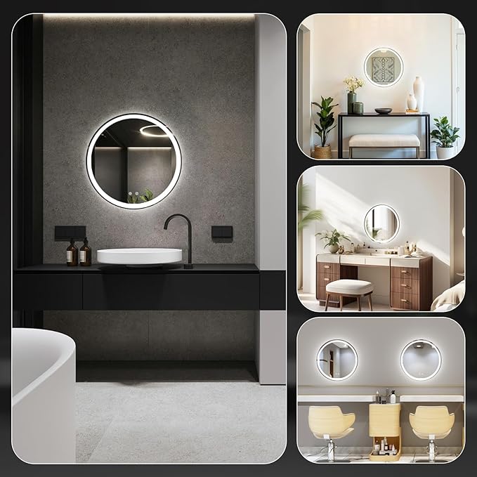 Sweetcrispy 28 Inch Round LED Bathroom Mirror