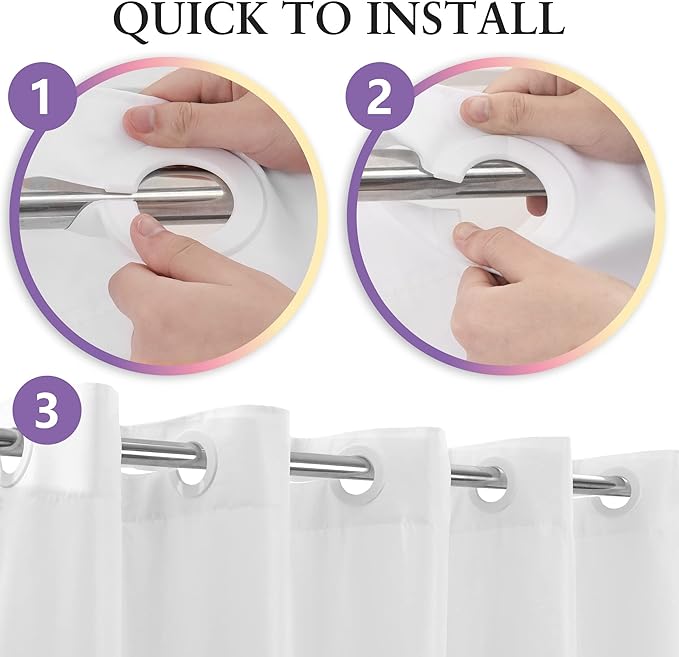 No Hook Long Shower Curtain or Liner Soft Microfiber - 75" Length Fabric Shower Curtain Liner Set, Machine Washable & Water Repellent, White, 71x77