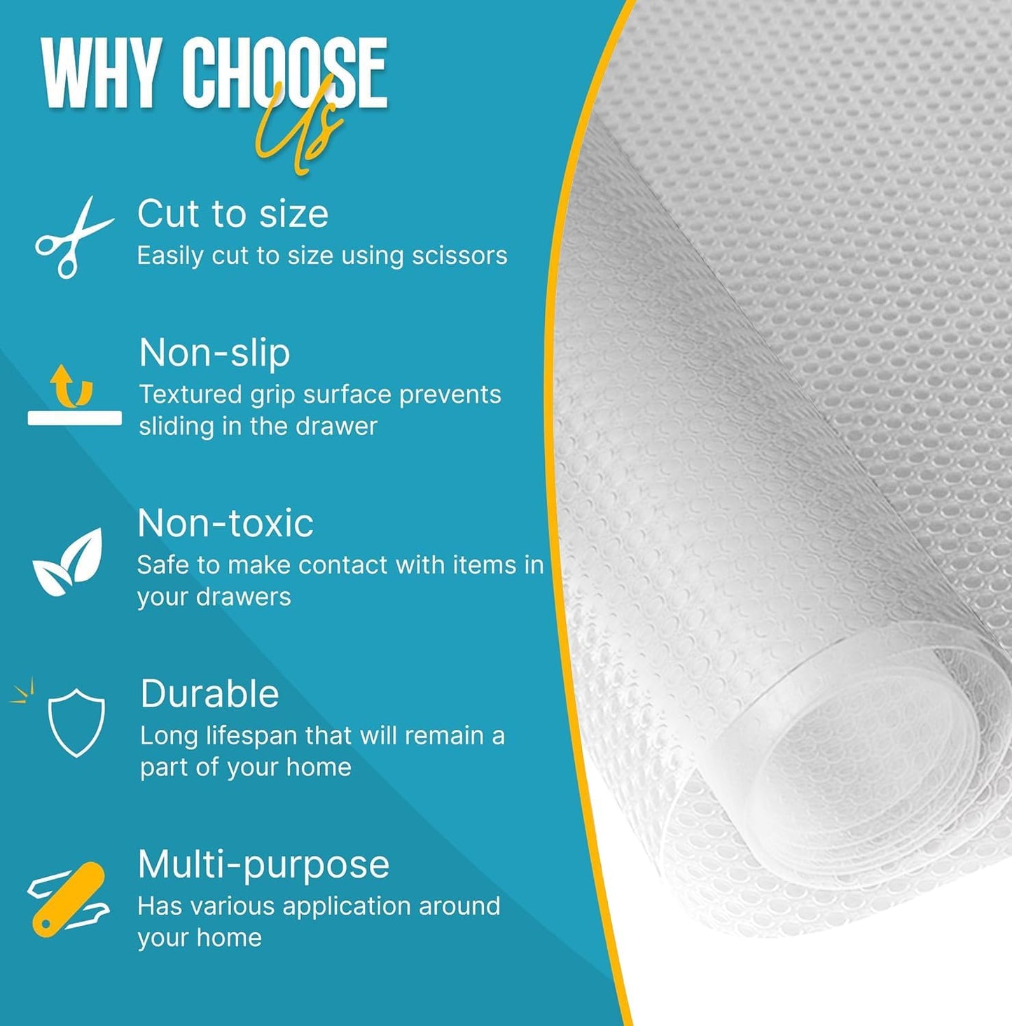 Shelf Liner Drawer Liner for Kitchen Cabinets Non-Adhesive by Linda’s Essentials (12 x 240 Inches) - Non-Slip Easy Clean Kitchen Cabinet and Cupboard Protector, Waterproof Mat, Clear Roll