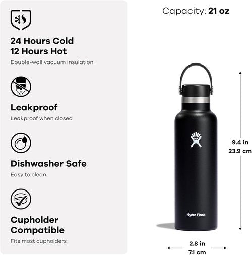Hydro Flask Water Bottle - Insulated Stainless Steel - Leakproof & Non-Spill | 21 Oz White