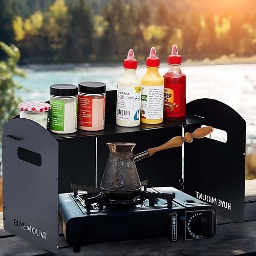 Outdoor Wind Deflector,Cassette Stove Folding Wind Deflector, Steel Windproof Hood for Stove, Gas Stove Wind Deflector, Camping Thickened Stove Ring, Portable 4 Plates Wind Blocker (Black)