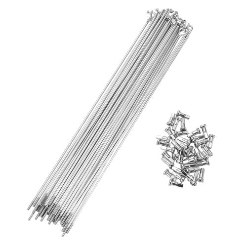 A ABSOPRO Bike Bicycle Spokes 14G 225MM Mountain Bike Spokes Carbon Steel Silver Tone 36Pcs