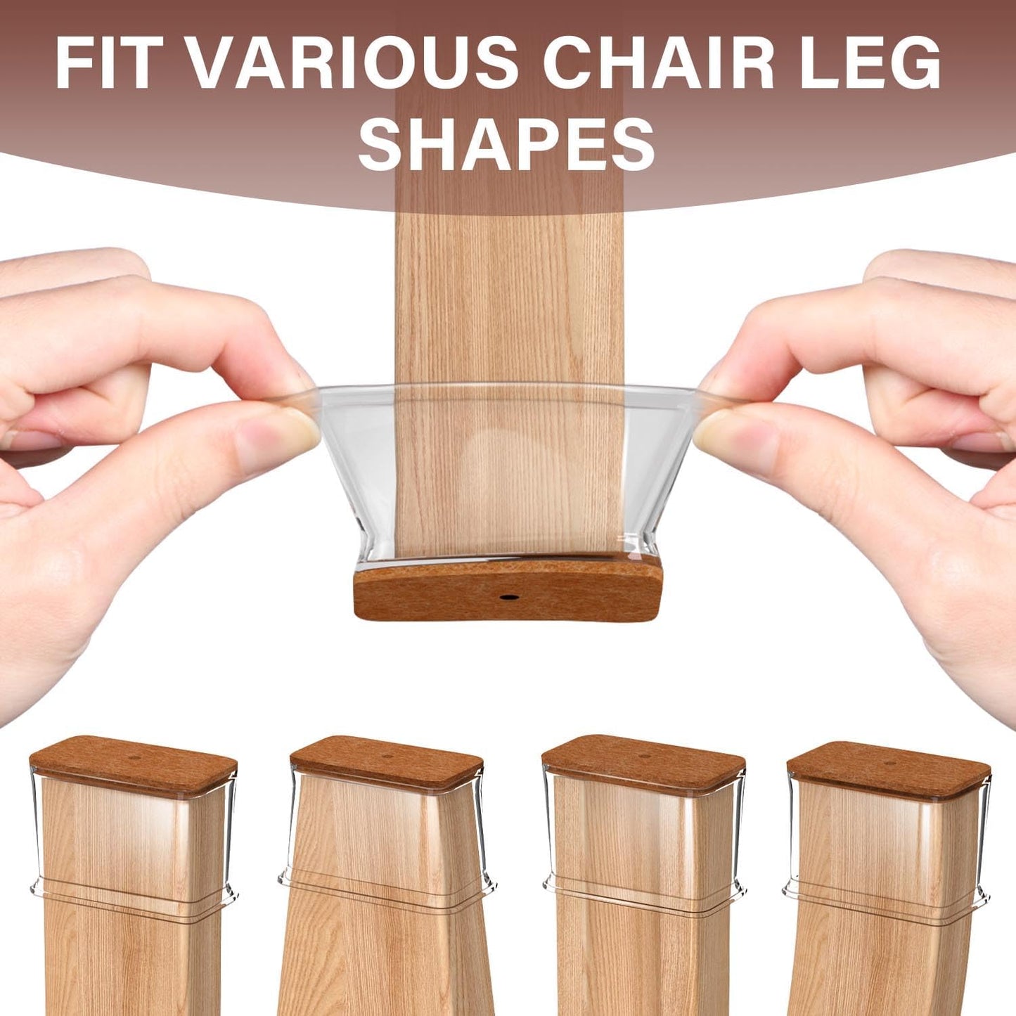 Chair Leg Floor Protectors Rectangle Chair Leg Protectors for Hardwood Floors Silicone Caps Felt Furniture Pads Covers Anti-Scratch Reduce Noise 16 Pack Clear Fit Perimeter 6'' to 8''