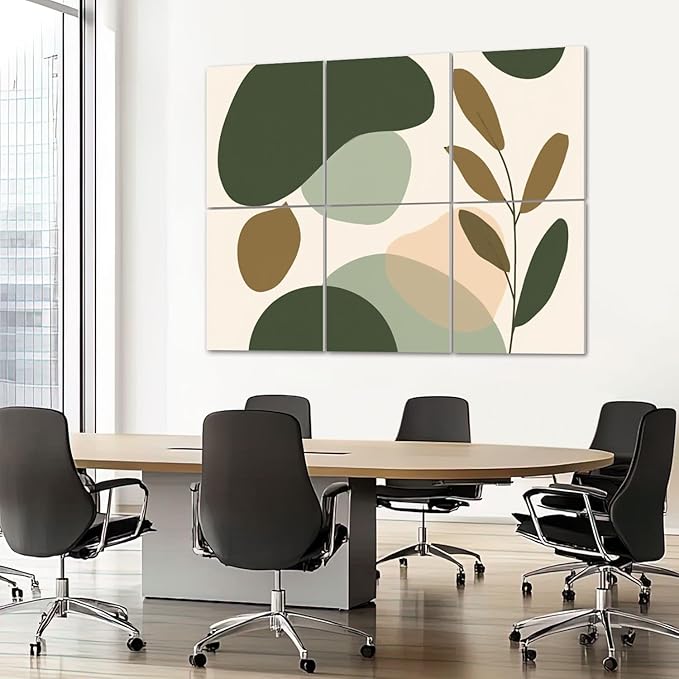 6 Pack Art Acoustic Panels Sound Absorbing Boho Botanical Leaf Orange Green