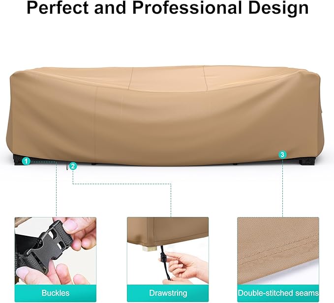 Patio Furniture Set Cover Waterproof, Heavy Duty Furniture Covers for Outdoor Sectional Sofa Set Wicker Rattan Table Chair Rectangular,98"L×78"W×30"H,Brown