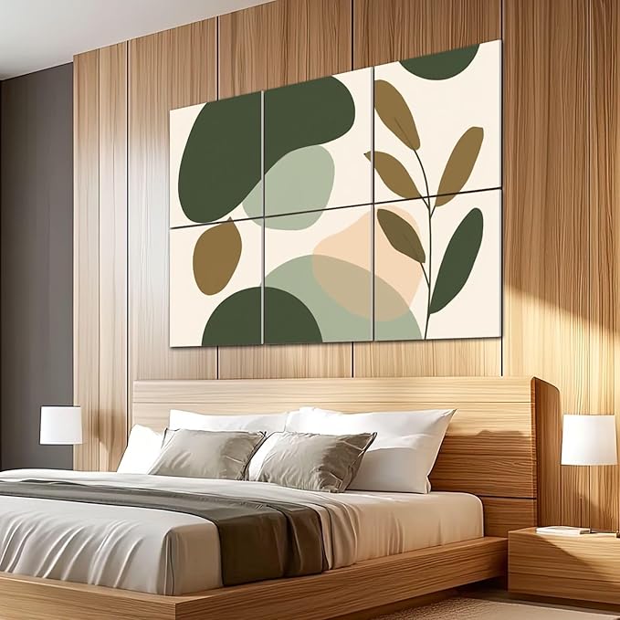 6 Pack Art Acoustic Panels Sound Absorbing Boho Botanical Leaf Orange Green