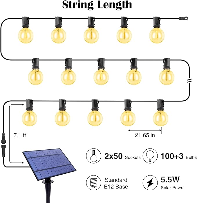 ZJOJO Solar Outdoor String Lights 200FT(100 * 2Pack) G40 Globe Patio Lights Outdoor String Lights Solar Powered with 100 Edison Glass Bulbs 2700K Shatterproof Hanging Lights for Porch Backyard Bistro