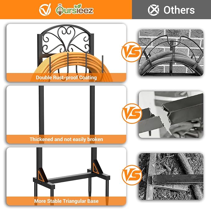 Garden Hose Holder for Outside - Freestanding Metal Water Hose Holder Stand Holds 151ft, Heavy Duty Garden Hose Storage Hanger Rack for Outdoor Yard Patio