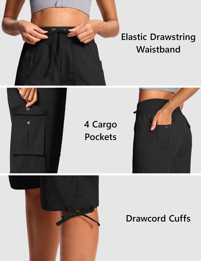 ISEEGZ 18" Capri Pants for Women Cargo Hiking Pants Lightweight Women's Capris with 6 Pockets Summer Casual Travel Black
