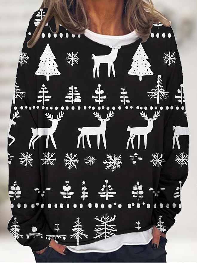LOAIHA Christmas Shirts for Women Crewneck Snowman Snowflake Santa Graphic Shirts Christmas Tree Long Sleeve Xmas Hoodie