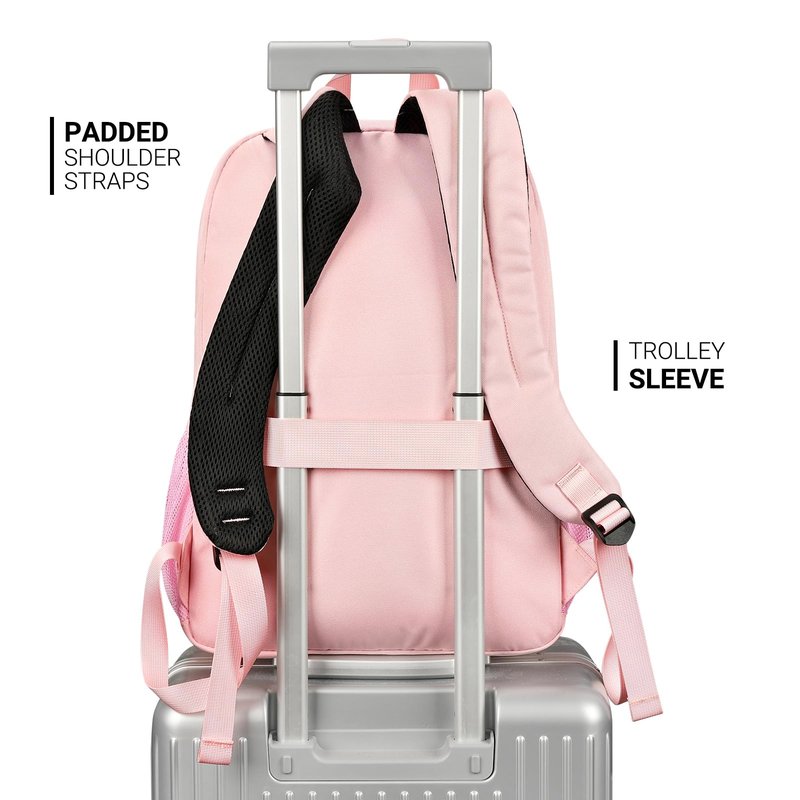 ZORFIN 26L Backpack for College, and Travel: Water Resistant Bookbag - Pink