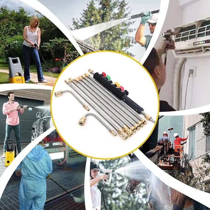 Igh Pressure Washer Wand Extension Set, Replacement Lance, 1/4 Inch Quick Connect, 90°,120° Curved Rod, 4000 Psi Gutter Cleaning Tool Rod, Roof Cleaner Lance W/5 Pcs Nozzle Tips
