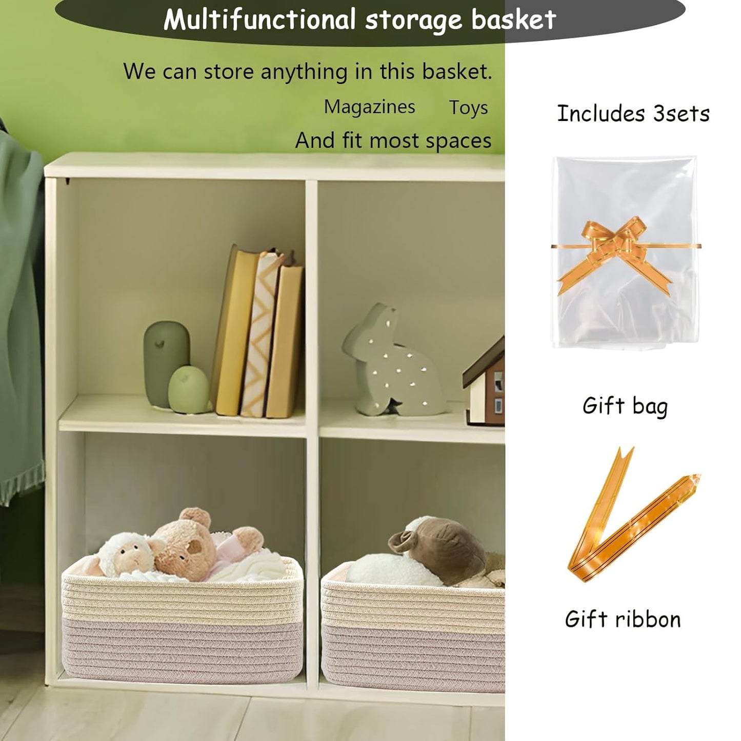 COMFY-HOMI 11.5"x7.5"x4.7" Storage Baskets for Organizing | Cotton Rope Woven Basket | Toy Storage Bin Box | Basket for Shelves, Closet Organizer Bin, Decorative Closet Shelf, 3 Pack, Beige brown