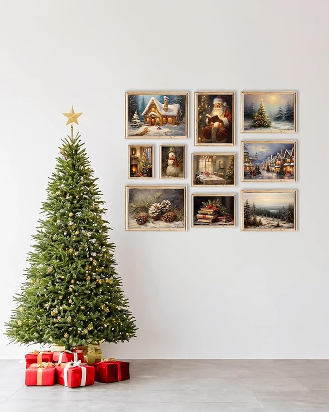 KBKBART Christmas Wall Art Prints Set of 10, Winter Christmas Picture Wall