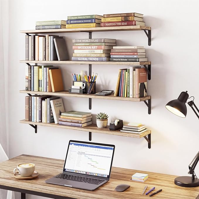 YGEOMER Floating Shelves for Wall, 35in Light Carbonized Brown Wall Shelves for