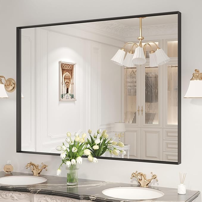 LOAAO Black Bathroom Mirror 48"X36"