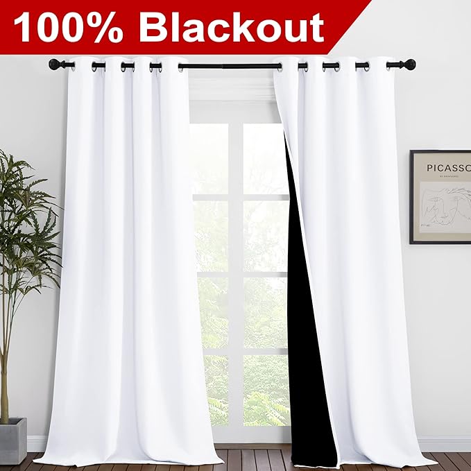 NICETOWN White 100% Blackout Curtains