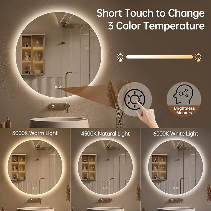 LOVESPEJO 30 Inch Round Backlit Bathroom Mirror