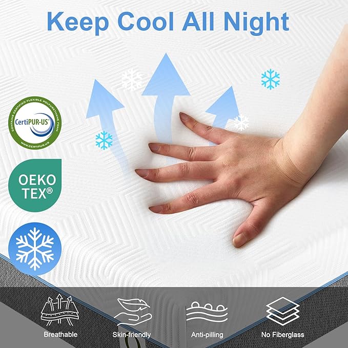 Vipbear 12 Inch Memory Foam Mattress Twin XL Hybrid Medium Firm Mattresses in a Box Cooling Gel Bed Therapeutic Firm Support Comfort for Back Pain, Pressure Relief, CertiPUR-US Certified, Made in USA