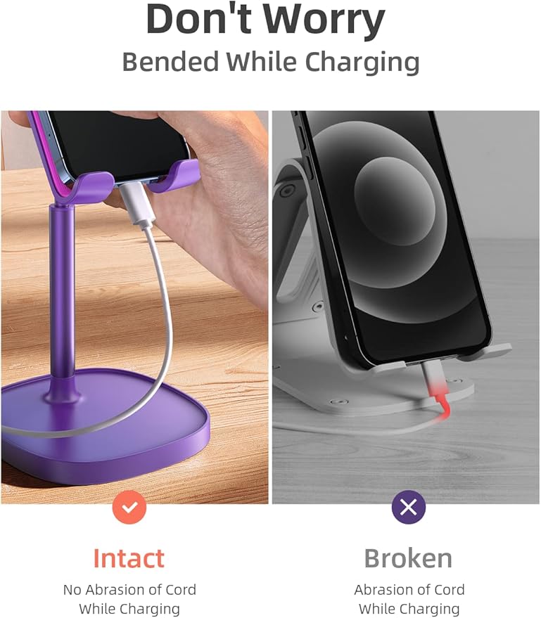 LISEN Cell Phone Stand Adjustable Phone Holer for Desk, Computer Office Desk Accessories for iPhone 16 Holder Women Kitchen Essentials Fits All Mobile Phones Switch Kindle iPads Tablet 4-10in Purple