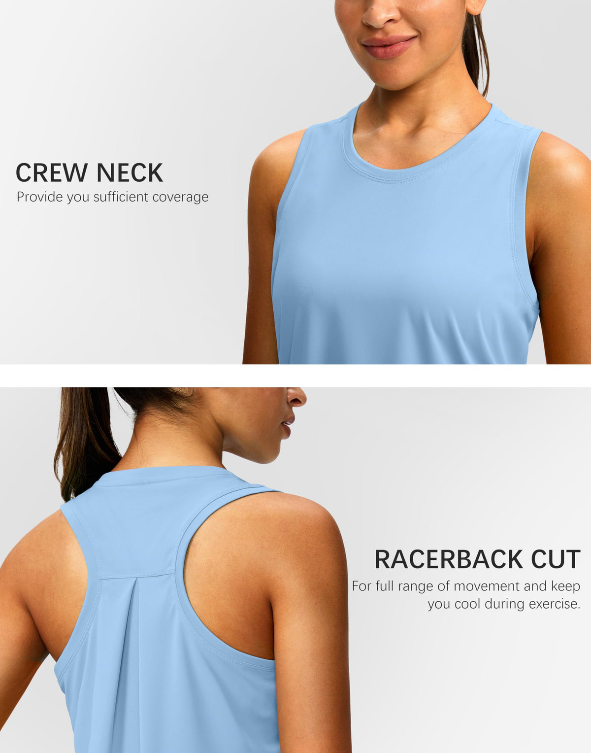 Women's Workout Tops Racerback Athletic Tank Tops Sleeveless Loose Fit Yoga Running Gym Shirts for Women(Haze Blue,S)