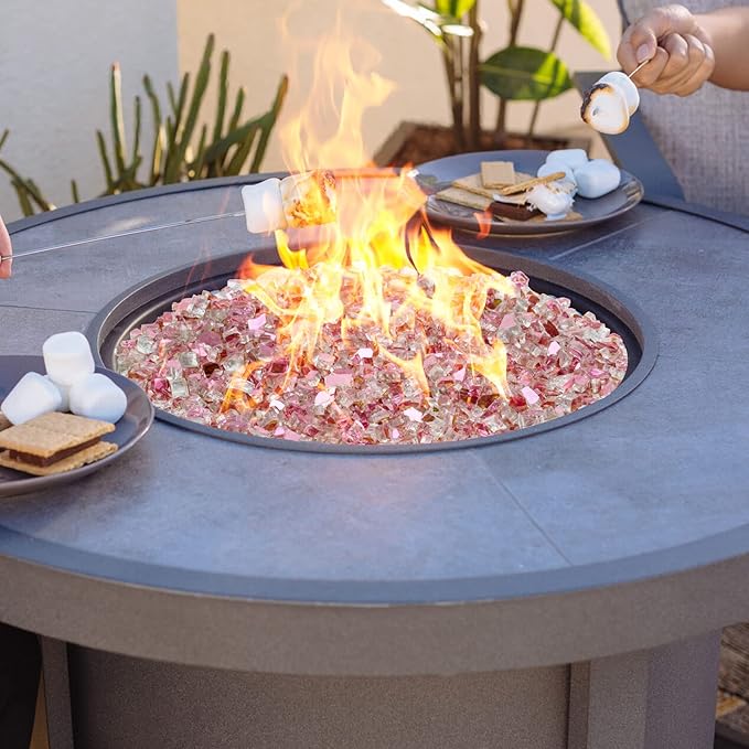 Mr. Fireglass 10 Pounds Fire Glass - 1/4 Inch High Luster Reflective Tempered Glass Rocks for Fireplace Fire Pit Table and Landscaping, Rose Gold