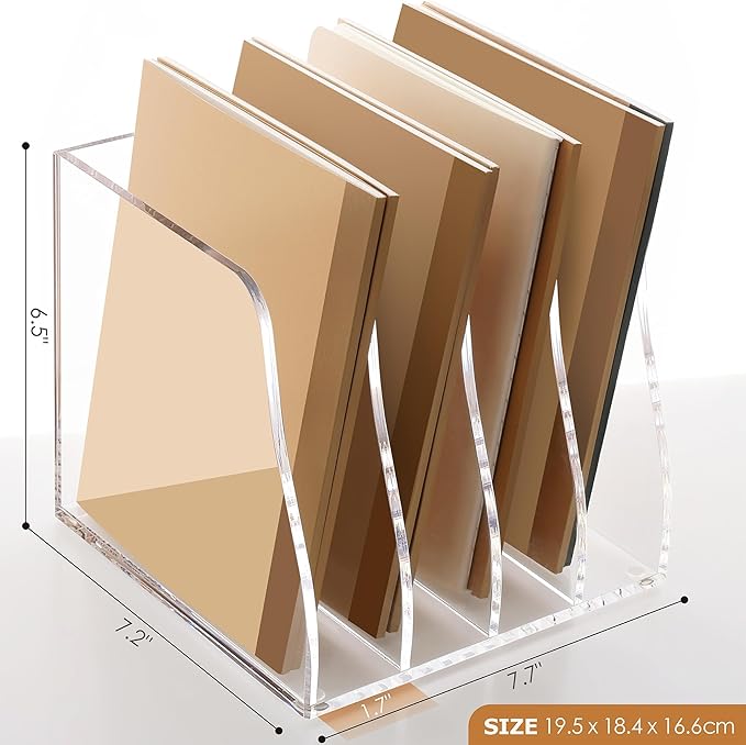 SANRUI Acrylic Desk Magazine File Organizer, 4 Vertical Compartments Clear Document Sorter Organizer Holder Workspace Sorters, Folder Rack for Office Accessories Organization Storage, B5 Size