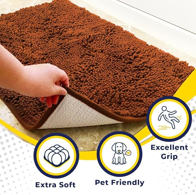 Muddy Mat® | Super Water Absorbent Door Mat Indoor, Microfiber Quick Dry Chenille Entryway Rug, Slip Resistant Front Door Mat, Indoor Mats for Entryway, Machine Washable Pet Rug, Orange XL 35" x 60"