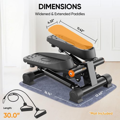 APEXUP Steppers for Exercise at Home, Stair Stepper with Resistance Bands and Mat, 330LBS Loading Capacity Mini Stepper with LCD Monitor for Full Body Workout Cardio