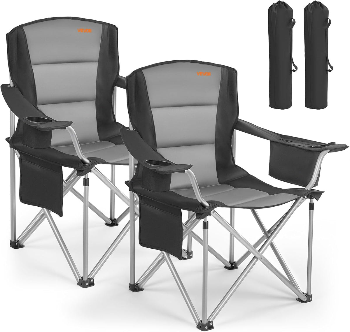 VEVOR Oversized Camping Chair - Portable Heavy-Duty Quad with Lumbar Support & Side Pockets | 2-Pack
