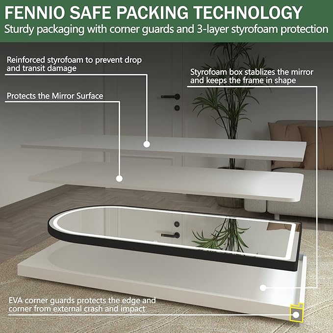 FENNIO Full Length Mirror with Lights, Free Standing Lighted Floor Mirror