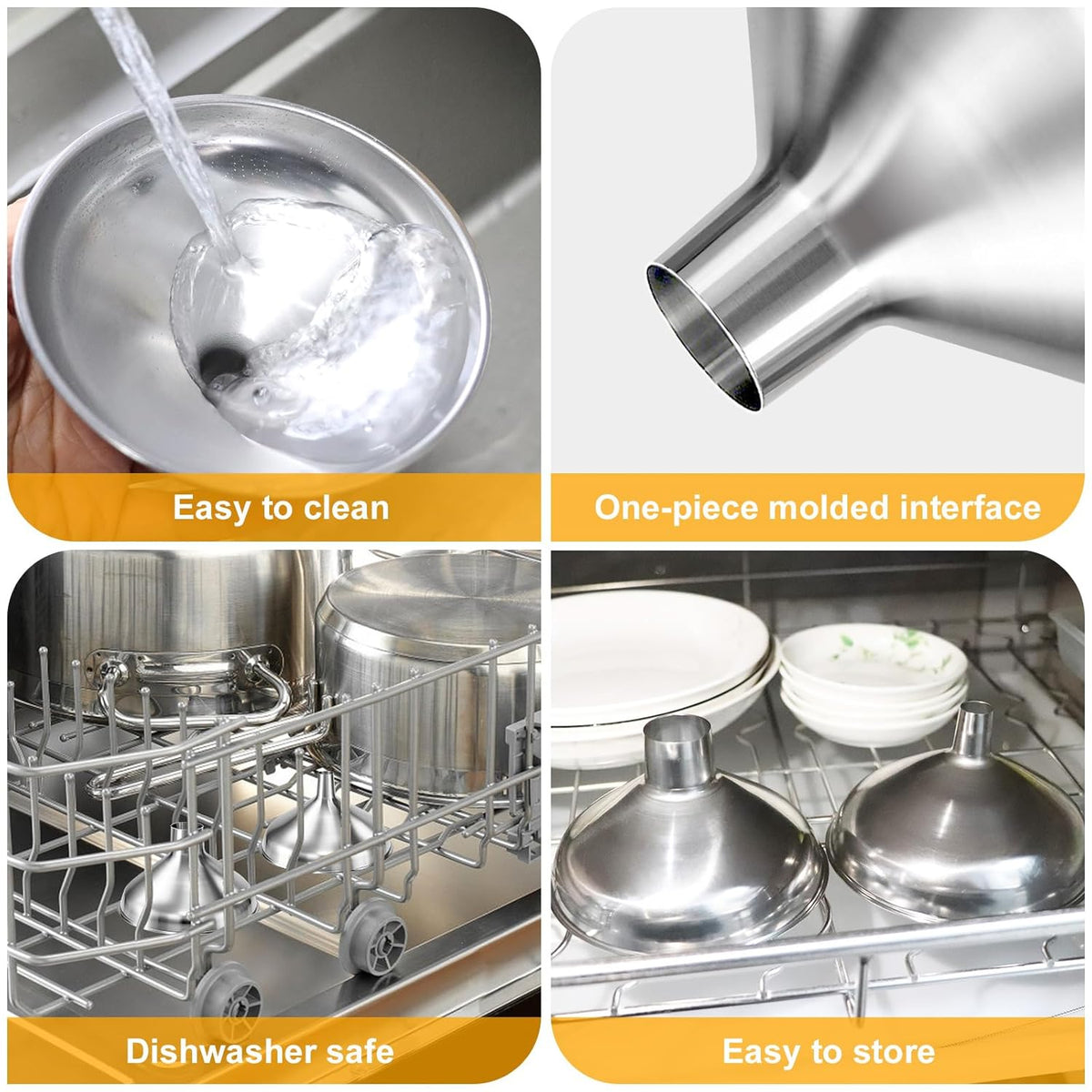 Kitchen Funnel, Stainless Steel funnels for Kitchen use Filling Bottles, one-Piece Funnel is Seamless and can be Used to Transfer Oils, Spices, and Powder mixes, and is Easy to Clean