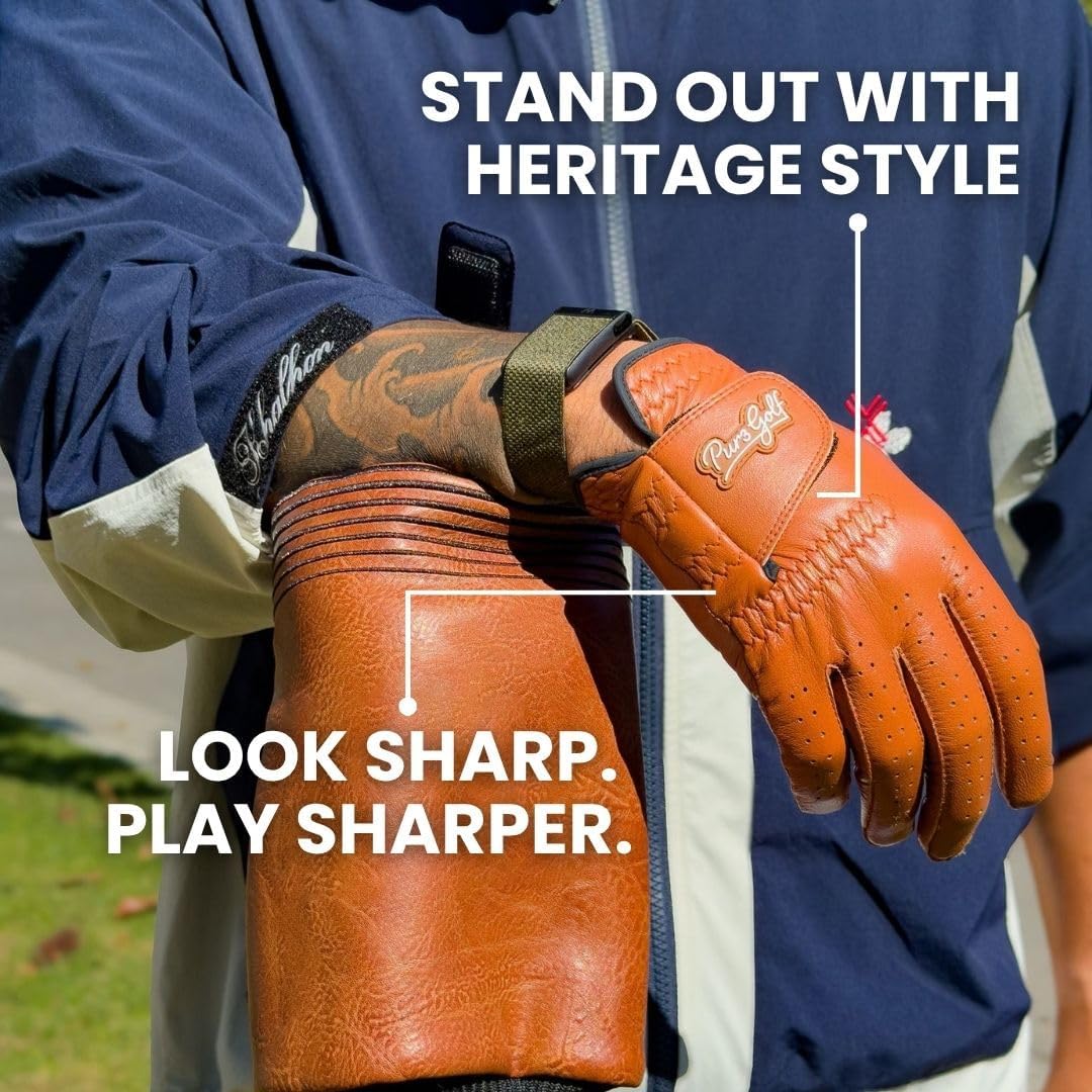 PUR3 Cabretta Leather Golf Gloves - 2 Pack Heritage Collection with Putting Aim Ball Marker | Men's Left & Right Hand