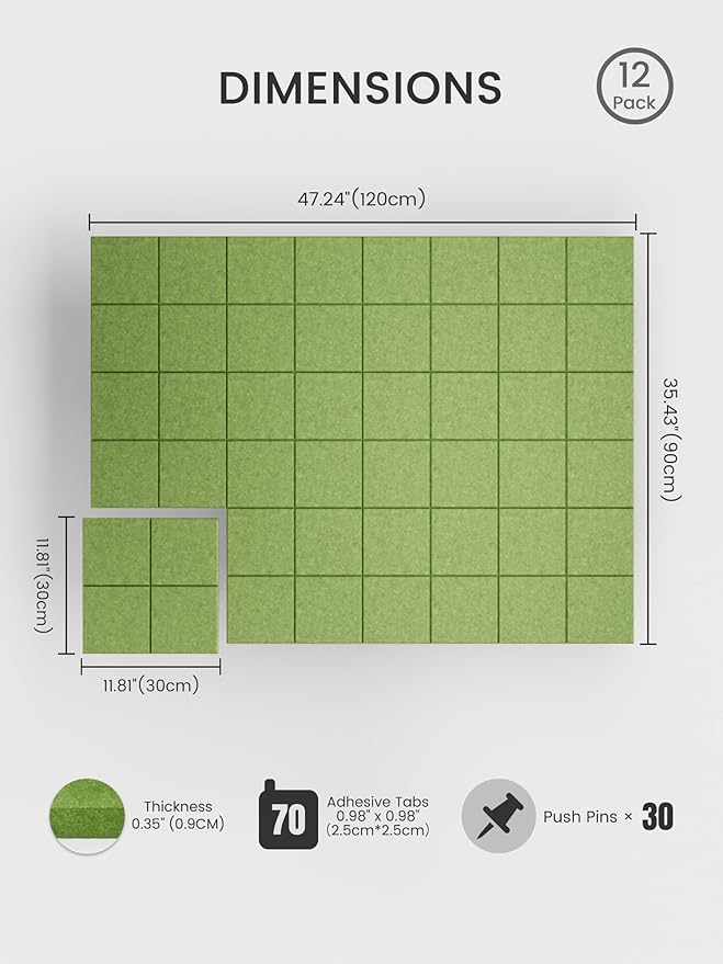 Bumusty Large Felt Bulletin Board, 30 Push Pins, 70 Adhesive Tabs, Kelly Green