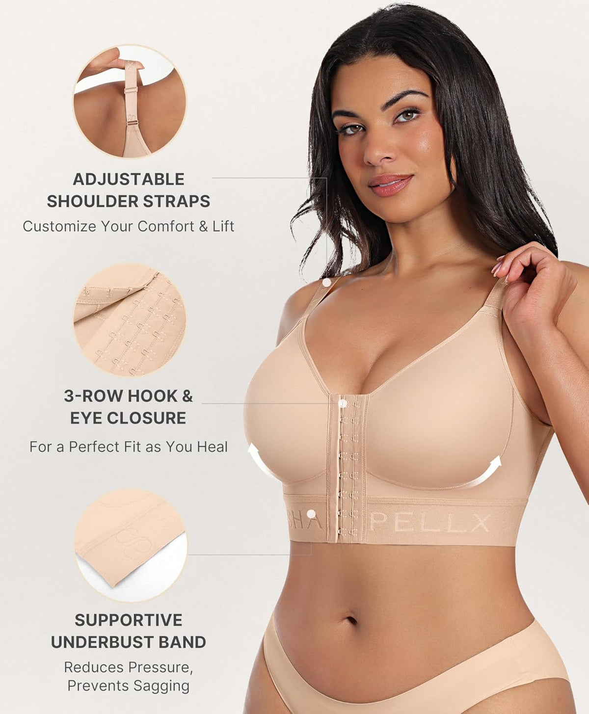 SHAPELLX Post Surgery Bras - Wireless Compression Mastectomy Bra with Adjustable Straps | Front Closure Design