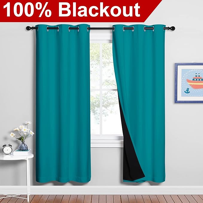 NICETOWN Full Shade Curtain Panels, Peacock Teal, Pair of Thermal Insulated &