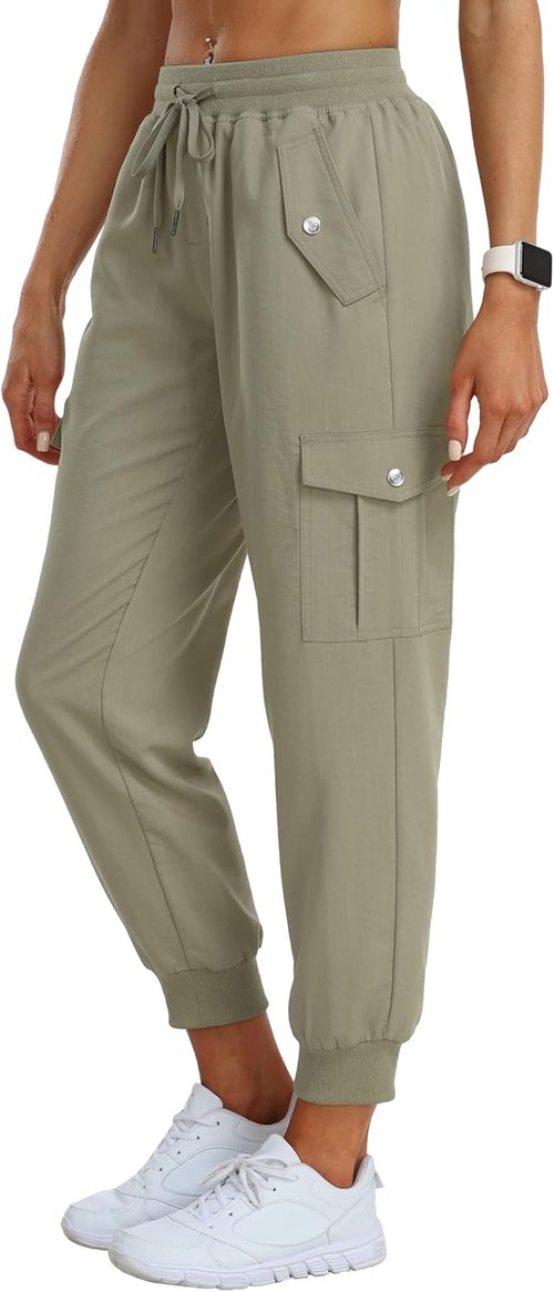 MoFiz Women's Outdoor Cargo Pants Lightweight Joggers Elastic Waist Athletic Hiking Sweatpants Casual Travel Pant with Pocket