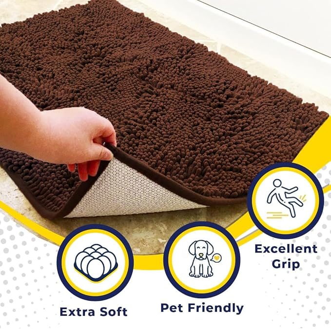 Muddy Mat® | Super Water Absorbent Door Mat Indoor, Microfiber Quick Dry Chenille Entryway Rug, Slip Resistant Front Door Mat, Indoor Mats for Entryway,Machine Washable Pet Rug, Choco Brown 5ft x 7ft