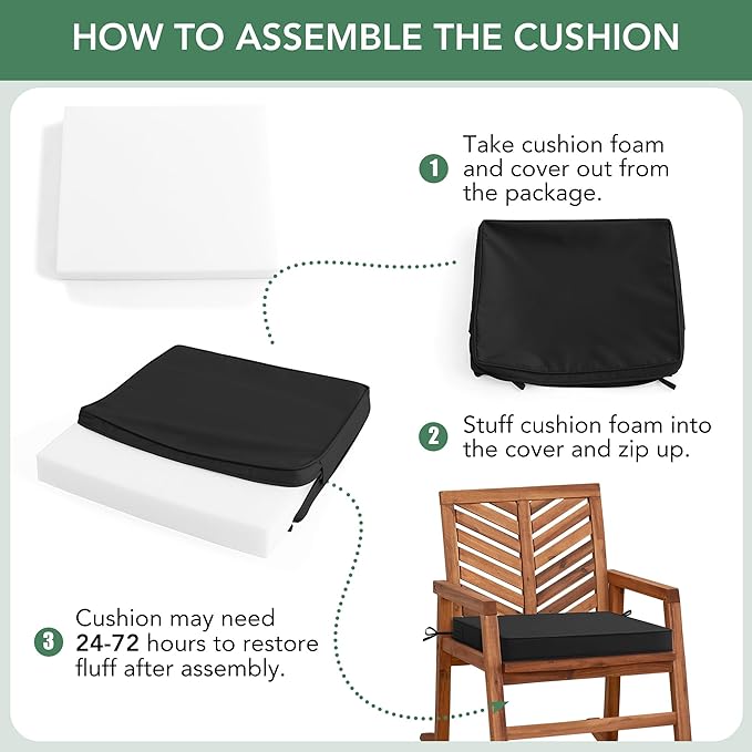 Outdoor Chair Cushions Set of 6: Waterproof & Fade Resistant Seat Cushion for Patio Furniture - 18.5 x 16 x 2 Inch Chair Pads with Ties and Hidden Zipper - Patio Chair Cushion Replacement, Black