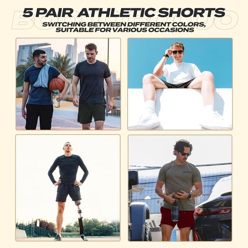 BOOJO Athletic Gym Shorts - 5 Pack Quick Dry Black Basketball Shorts with Pockets for Men