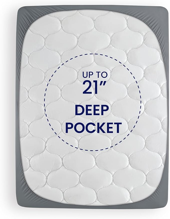 SLEEP ZONE Cooling Mattress Topper California King, Fit Up to 21 Inch, Soft Breathable Mattress Pad Cover, Luxury Quilted (Grey, California King)