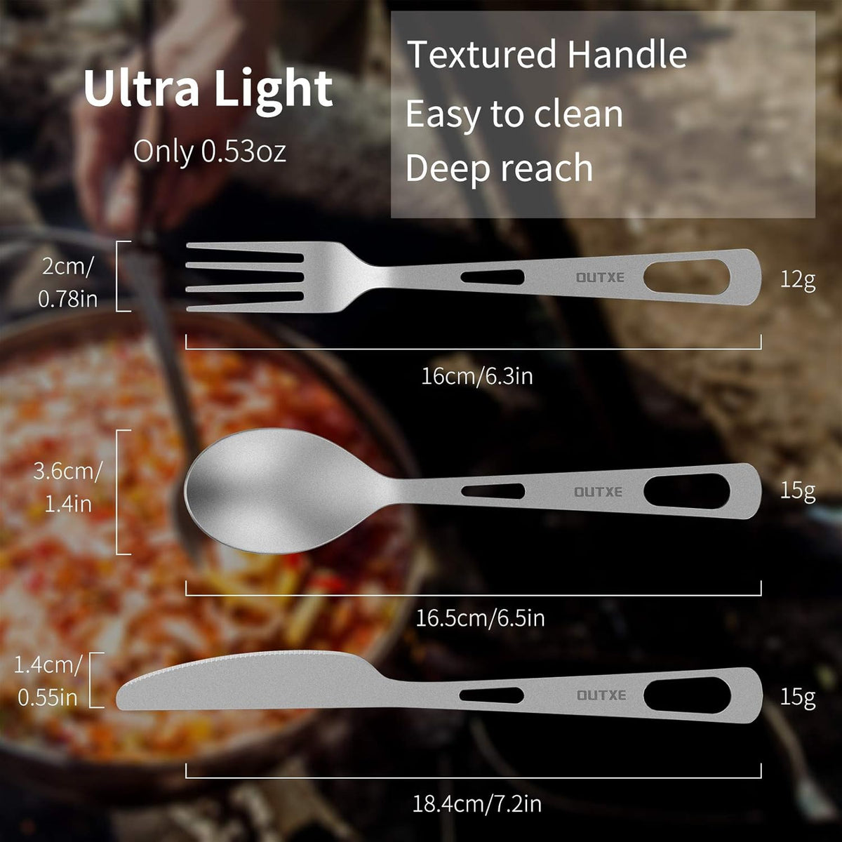 OUTXE Titanium Flatware Set - Lightweight Camping Cutlery with Carrying Bag for Travel & Hiking