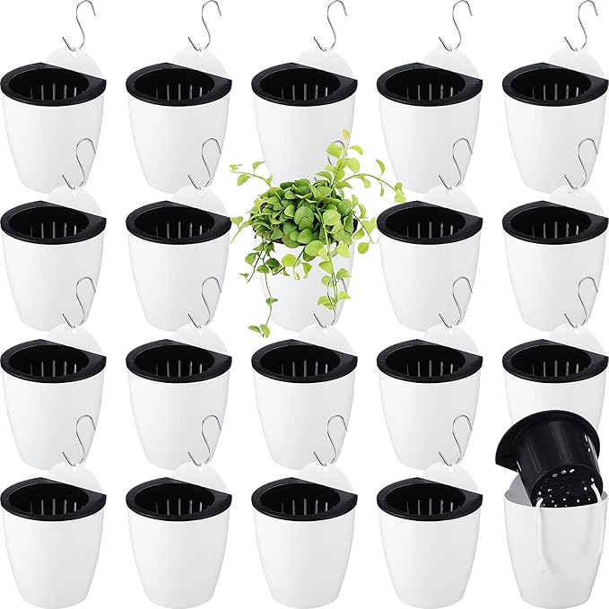 Yungyan 20 Sets 5" Self Watering Hanging Planter White Lazy Flower Pots Plastic