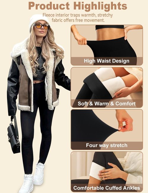 Laite Hebe Fleece Lined Leggings for Women - High Waisted Thermal Yoga Pants | Tummy Control & Warmth