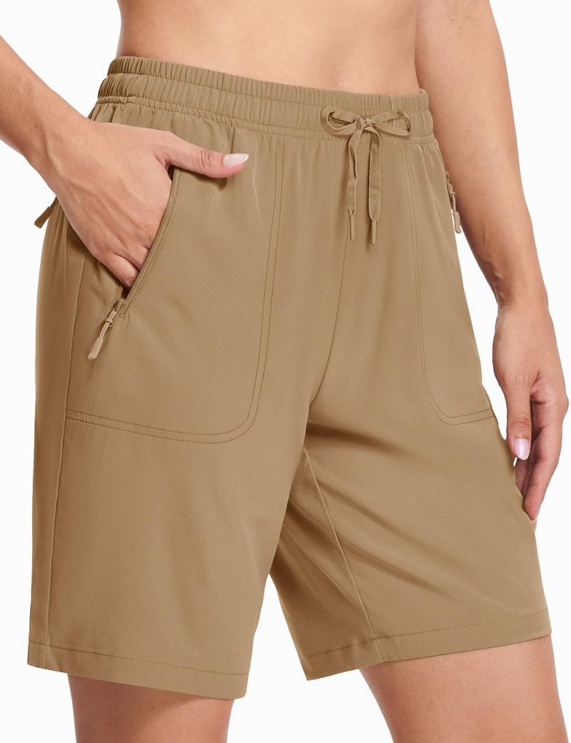 MAGCOMSEN Hiking Shorts Woman 8 Inch Inseam Quick Dry Lightweight Running Shorts with Pockets Active Khaki S