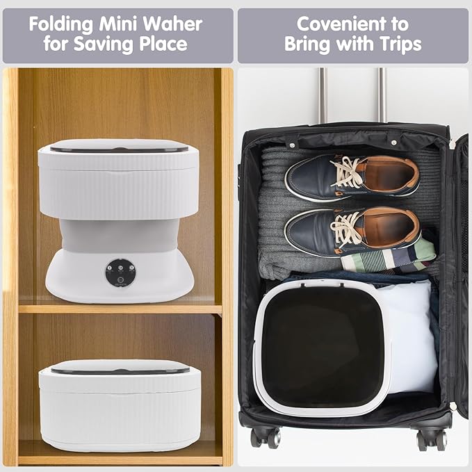 Portable Mini Washer Machine, 15L Collapsible Travel Mini Washer and Dryer Combo, Portable Washing Machine and Dryer for Apartment. (Grey)