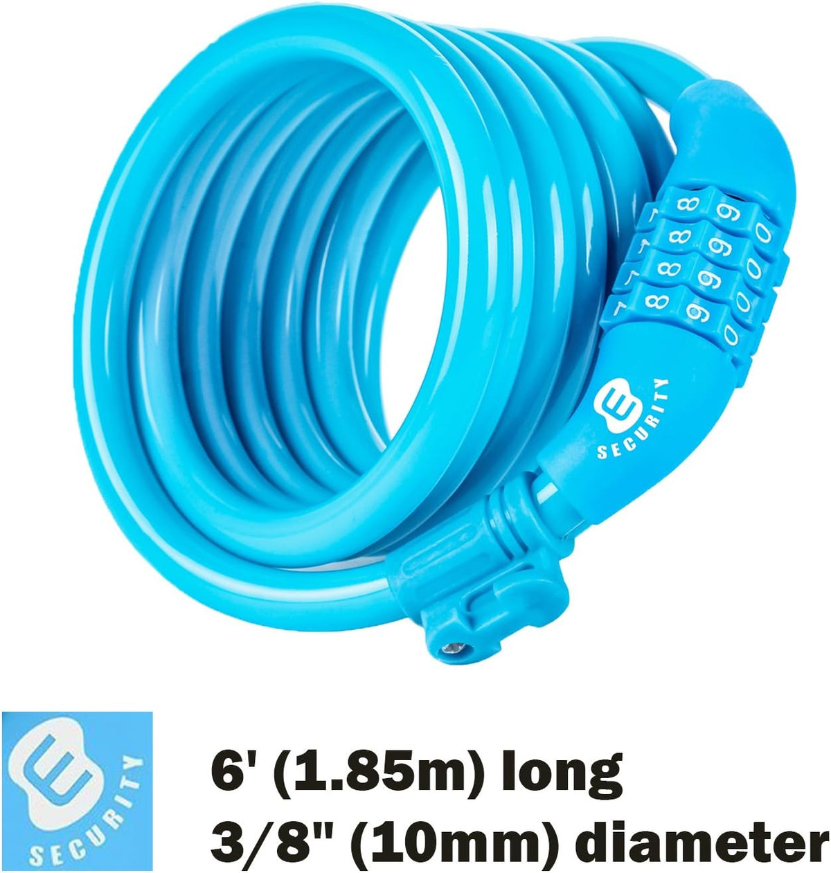 Secure Etronic 6ft Coiled Bike Lock - Resettable Combo Lock with Mounting Bracket